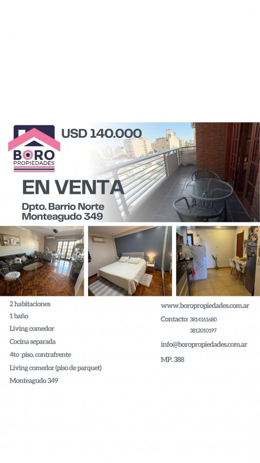  Venta departamento 2 habitaciones constructora Galindo, calle Monteagudo 349